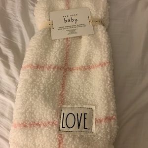 Rae Dunn pink and white Sherpa baby blanket